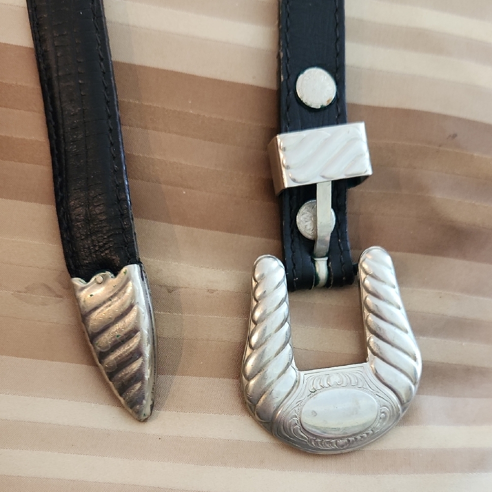 Al BERES Black LEATHER and  GERMAN Silver Horseshoe BELT and Buckle